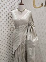 Banarasi with long petal flower and creeper veins on border - Image 24