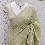 Chanderi silk with diagonal line and flower and leafs design