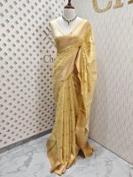 Chanderi silk with diagonal line and flower and leafs design - Image 6