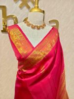 Kanjeevaram silk with elephant and peacock design on border - Image 3