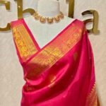Kanjeevaram silk with elephant and peacock design on border
