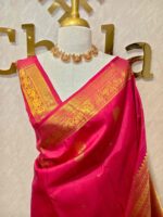 Kanjeevaram silk with elephant and peacock design on border