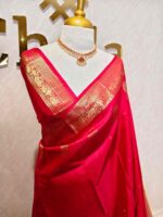 Kanjeevaram silk with elephant and peacock design on border - Image 7