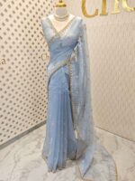 Crushed silk with stone and sequence flower - Image 30