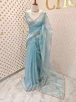 Crushed silk with stone and sequence flower - Image 34