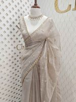 Crushed silk with stone and sequence flower - Image 19