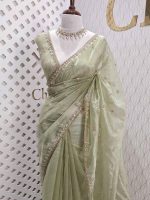Crushed silk with stone and sequence flower - Image 9