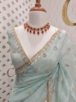 Crushed silk with stone and sequence flower - Image 7