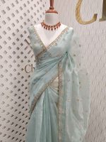 Crushed silk with stone and sequence flower - Image 6