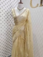 Crushed silk with stone and sequence flower