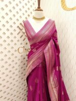 Soft tussar banarasi peacock feather butta - Image 12