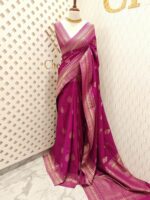 Soft tussar banarasi peacock feather butta - Image 11