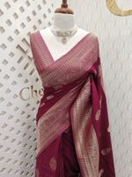 Soft tussar banarasi with mango border - Image 9
