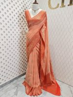 Soft tussar banarasi with swan like border contrast - Image 6