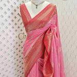 Soft tussar banarasi with blossoming leaf border contrast