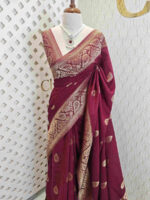 Soft Tussar Banarasi with temple arch buttas - Image 9