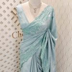 Semi tussar with beads embroidery work and embroidery motif on scalp boarder