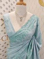 Semi tussar with beads embroidery work and embroidery motif on scalp boarder - Image 2