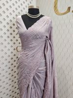 Semi tussar with beads embroidery work and embroidery motif on scalp boarder - Image 11