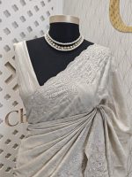 Semi tussar with beads embroidery work and embroidery motif on scalp boarder - Image 7