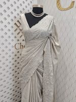 Semi tussar with beads embroidery work and embroidery motif on scalp boarder - Image 6