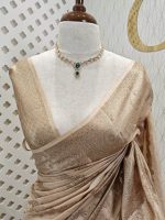 Tussar banarasi with golden zari diagonal floral and leafy design - Image 10