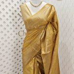 Tussar banarasi with golden zari diagonal floral and leafy design