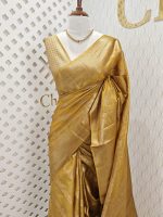 Tussar banarasi with golden zari diagonal floral and leafy design