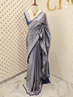 Soft Katan silk with silver zari geometric pattern - Image 7