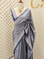 Soft Katan silk with silver zari geometric pattern - Image 8