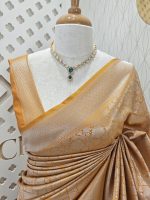 Soft Katan silk with silver zari geometric pattern - Image 5