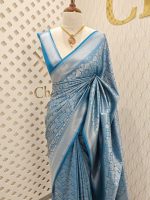 Soft Katan silk with silver zari geometric pattern - Image 11