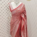 Soft Katan silk with silver zari geometric pattern
