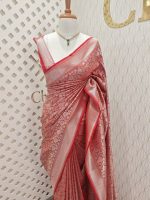 Soft Katan silk with silver zari geometric pattern