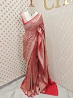 Soft Katan silk with silver zari geometric pattern - Image 3