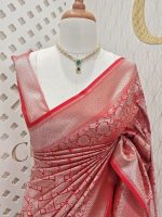 Soft Katan silk with silver zari geometric pattern - Image 2