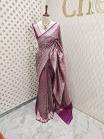 Soft Katan silk with silver zari geometric pattern - Image 13