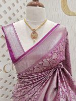 Soft Katan silk with silver zari geometric pattern - Image 15