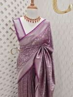 Soft Katan silk with silver zari geometric pattern - Image 16