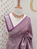 Soft Katan silk with silver zari geometric pattern - Image 17