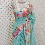 Chanderi with garden like flowers and gold silver detailing