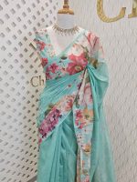 Chanderi with garden like flowers and gold silver detailing