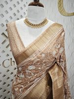 Jute silk with flower and leaf kantha stitch - Image 8