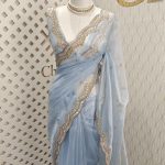 Organza with sequence round flower on scalp boarder