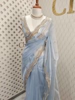 Organza with sequence round flower on scalp boarder