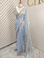 Organza with sequence round flower on scalp boarder - Image 3