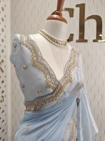 Organza with sequence round flower on scalp boarder - Image 4
