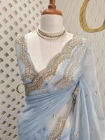 Organza with sequence round flower on scalp boarder - Image 2