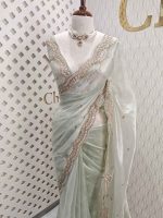 Organza with sequence round flower on scalp boarder - Image 5