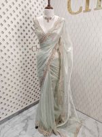 Organza with sequence round flower on scalp boarder - Image 7